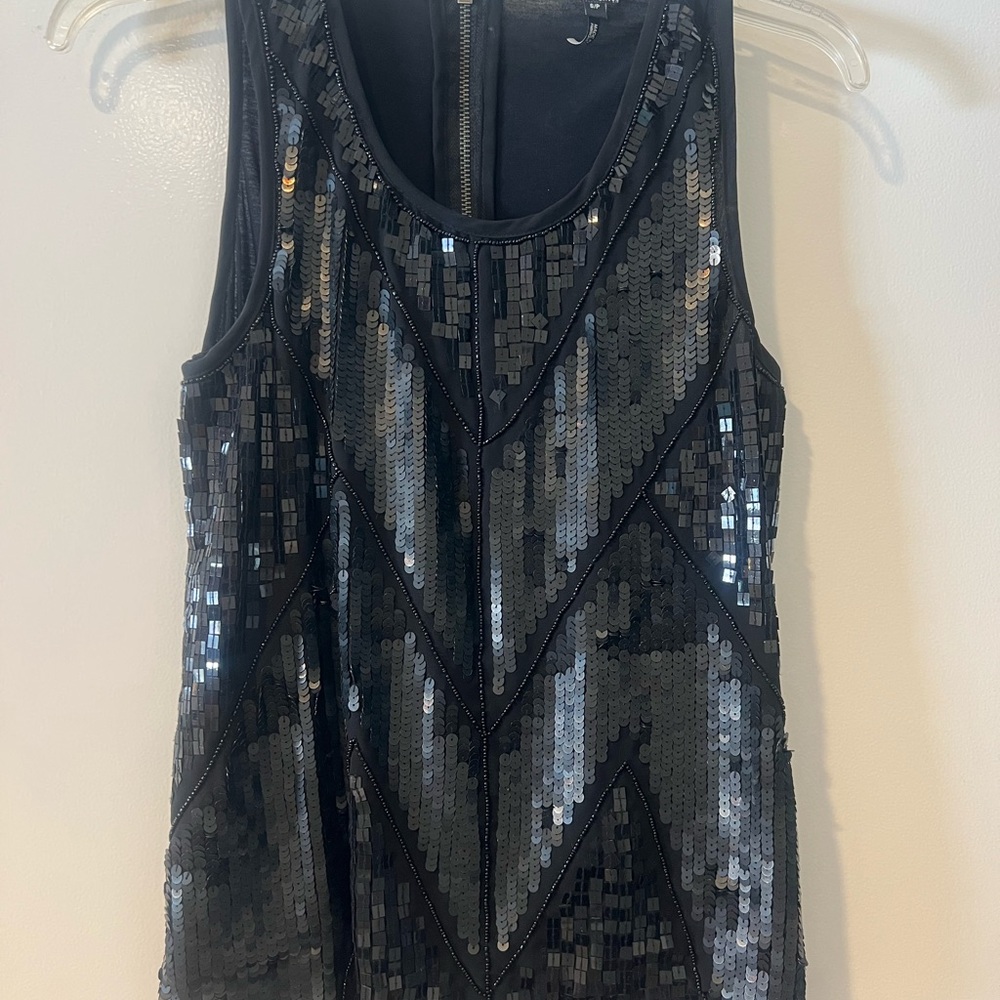 Buffalo David Bitton Black and Silver Sequin Tank Top